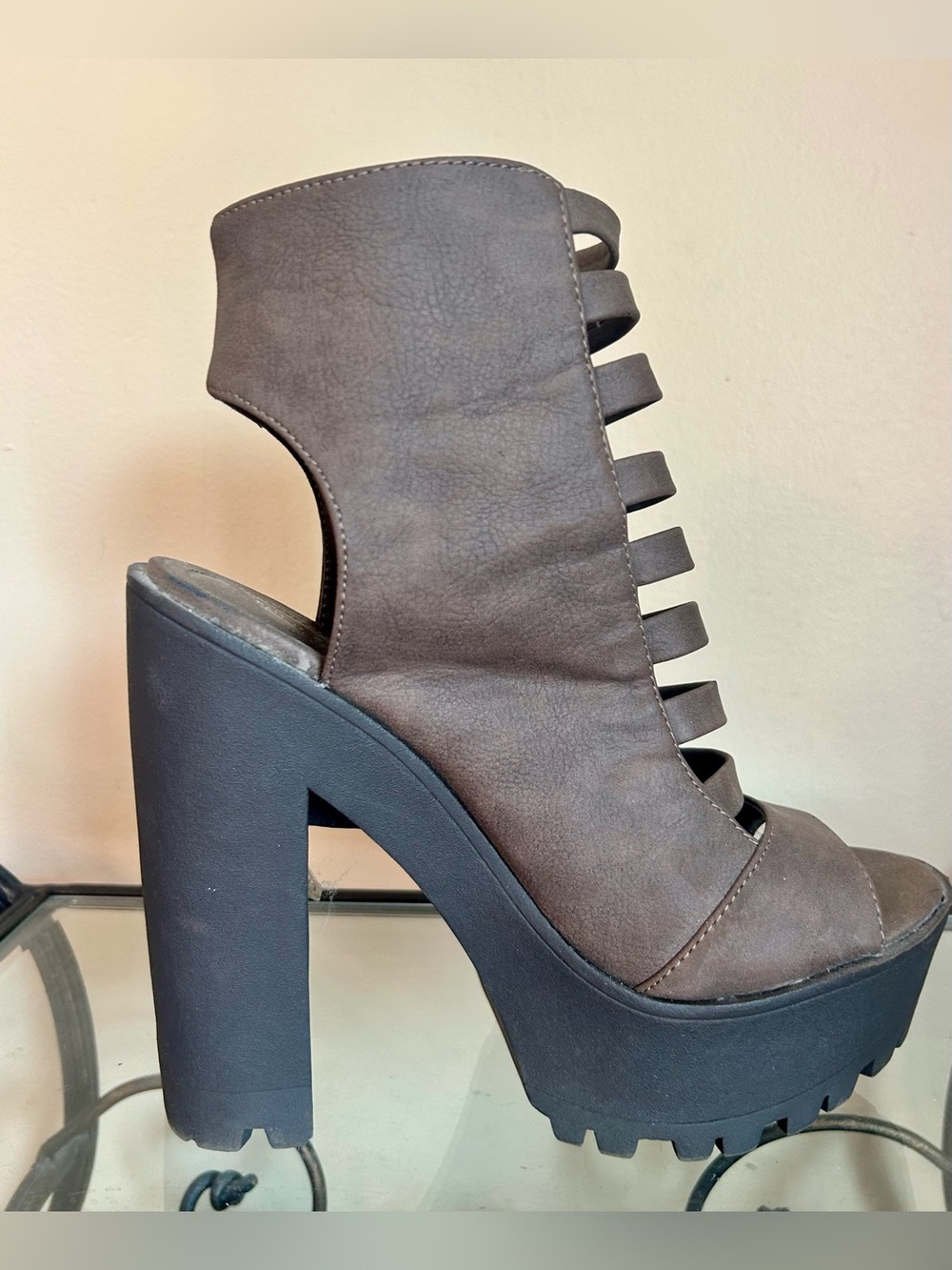 Call It Spring Brown Cage Platform Heel Sandal